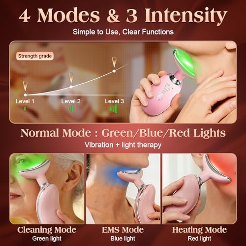 Image of Face and Neck Massager, Facial Sculpting Tool with Smart Vibration, Red-Light and EMS Modes, Heat Gua Sha Facial Tools for Women Daily Home Use (Pink)