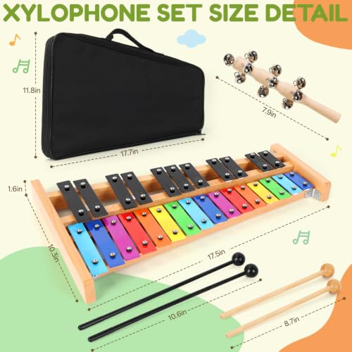 Image of lotmusic Xylophone for Kids,Glockenspiel Xylophone 27 Note Percussion Kit Musical Instruments with Soogbook & Carry Bag for Toddlers Adults, Birthday Educational Gift Colorful Metal Keys