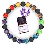 Healing Trust - Chakra Lava Rock Aromatherapy Diffuser Bracelet with Lavender Essential Oil,...