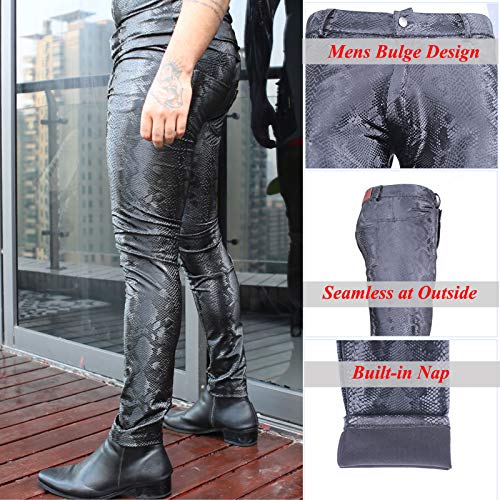 LESOYA Men's Snakeskin Printed PU Leather Trousers Slim Fit Leggings Skinny Long Pants3