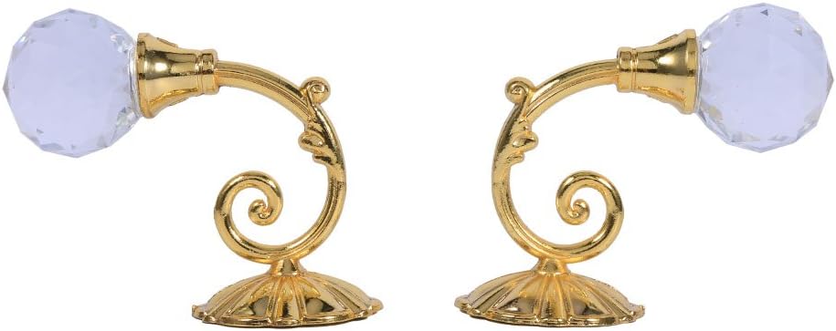 Yctze 2 Pack Crystal Glass Curtain Holdback Hangers, Metal Wall Mounted Drapery Tieback Hooks, (Gold)
