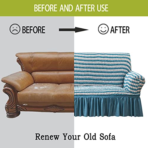 Qubjus Stretch Sofa Slipcover Couch Sofa Covers Washable Furniture Protector Sofa Bed Cover With Elastic Bottom And Skirt For Kids Pets (Striped Blue, Large) #TOP2