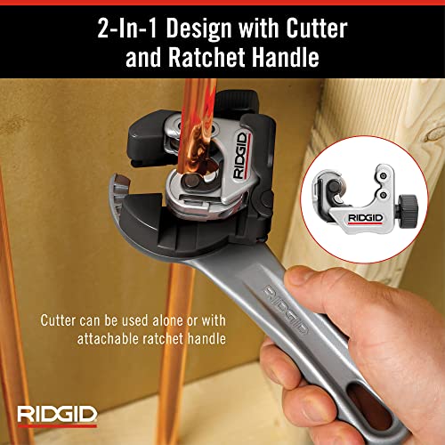 Image of RIDGID 32573 Model 118 2-in-1 Close Quarters Tubing Cutter for 1 /4 inch to 1-1 /8 inch Copper, Brass, and Aluminum Tubing, Compact tubing cutter with AUTOFEED