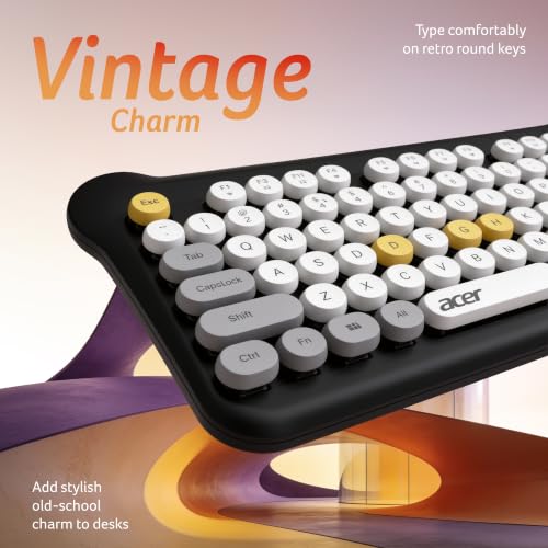 Image of Acer Cuteo Wireless Keyboard and Mouse Combo | 2.4GHz Wireless USB Receiver | Retro Round Keycaps | 1200 DPI Optical Mouse | Plug & Play Compact Design for PC, Laptop, Office & Home Use | Black