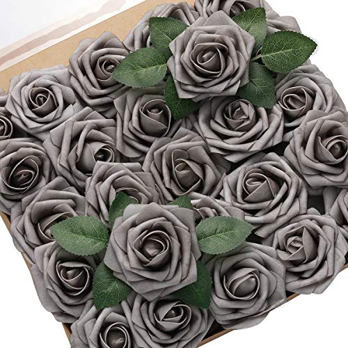 DerBlue - Lot de 60 roses artificielles réalistes - En mousse - Pour décoration de bouquets de mariage, décorations de «Baby Shower», décorations de la maison Cover