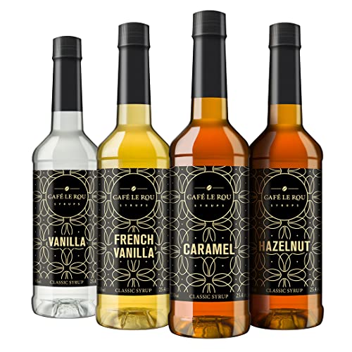 Image of Cafe Le Rou Coffee Syrup Variety 25.4oz Vanilla, French Vanilla, Caramel,