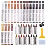 DEWEL Wood Markers Furniture Repair, 18 Colors Furniture Markers Touch Up and Wood Filler Sticks, Wood Scratch Repair Kit for Laminate Floor, Cabinet, Wooden Door, Wood Finish Stain