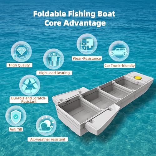 Kayak de pêche pliable, coque rigide durable, facile à ranger et à transporter, tient dans le coffre de la voiture, parfait pour 2 à 4 personnes