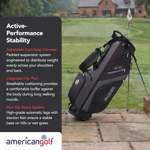 Fazer By American Golf 3.0 Stand Bag - Lightweight Golf Carry Bag with 6-Way Divider & Dedicated Putter Well, 6 Storage Pockets, Dual Shoulder Straps, Durable Dobby Nylon Construction - Black/Red - Image 5