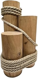 Set of 3 Real Wood Nautical Pier Pilings with Rope – 5" Diameter Decorative Marine Posts for Coastal Decor – Beach House, Patio, Dock Display – Includes Detailed Rubber Crab Accent