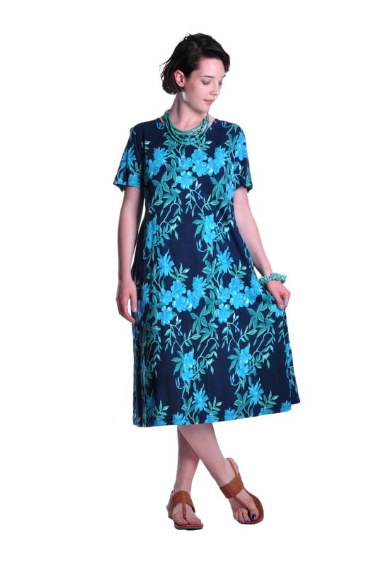Image of LA CERA Women's Cotton Sun Dresses A-Line with Scoop Neck, Short Sleeves, Side Pockets, Floral Patterns, Machine Wash