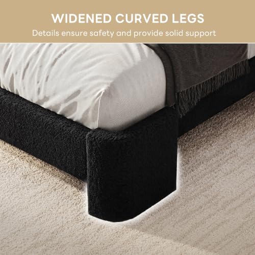 Image of LIKIMIO Queen Bed Frame with USB Ports & Wingback Headboard, Black | Boucle Upholstered Platform Bed, Sturdy Slat Frame, No Box Spring Needed, Fits Living Room and Apartment.