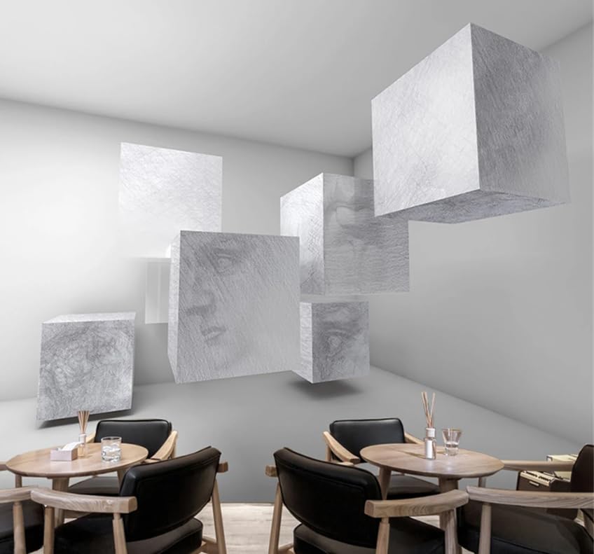 Papier peint 3D géométrique blanc 150x105 cm pour revêtement mural
