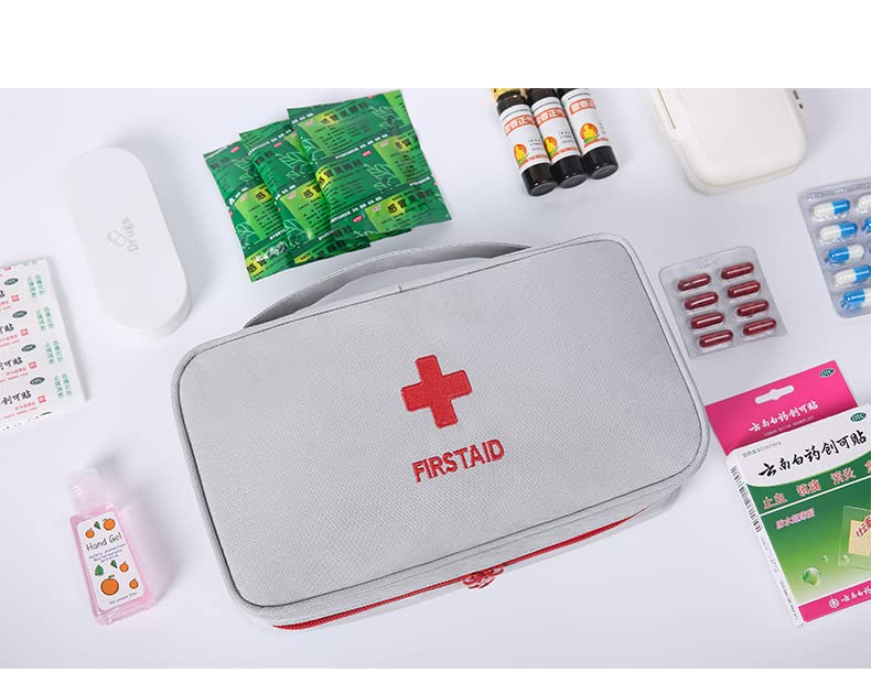 Image of Portable First Aid Bag Medical Carrying Handbag with Compartment Empty Zipper Emergency Pouch for Home Travel Camp Hiking Small Medicine Packet Organizer Kit with Handle Survival Storage Case 1 Pack
