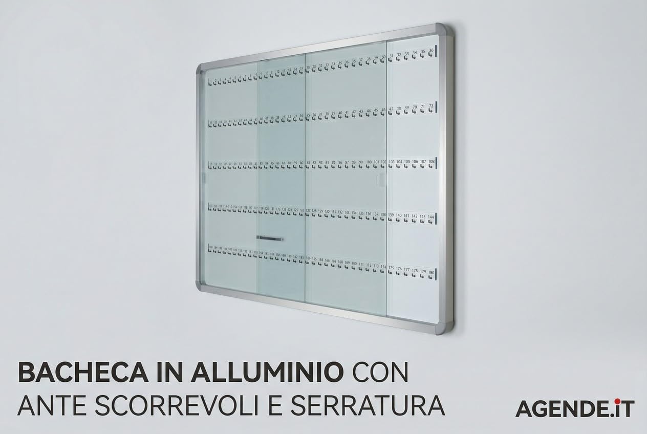 Agendepoint.it - Bacheca Portachiavi Da 180 Posti Con Ante Scorrevoli In Vetro E Struttura Alluminio 90x120cm