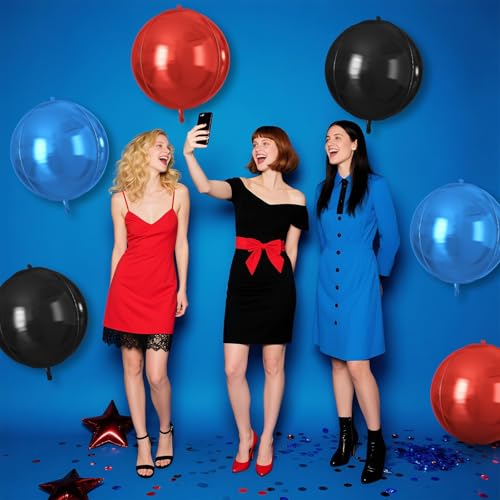 Image of 9 Pcs Red Blue Black Round Foil Balloons,22 Inch Round Balloons