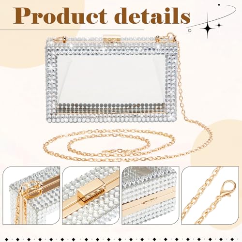 Image of Dansydaisy Clear Rhinestone Clutch Purse for Women, Acrylic | Evening Bag with Gold Chain Strap, Transparent Crossbody Handbag for Wedding, Prom, Party and Stadium Events