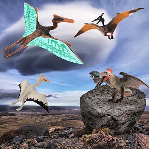 Realistic Pterodactyl Dinosaur Toy Playset Flying Dinosaur Party Pteranodon Model Early Educational Cognitive Toys For 5 6 7 8 Years Old Boys Girls Kid Toddlers 4 Pcs #TOP5