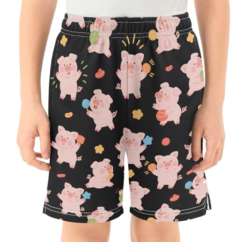 Funny Pink Pigs Boys Active Basketball Shorts Lightweight Summer Sports Shorts with Pockets for Kids2