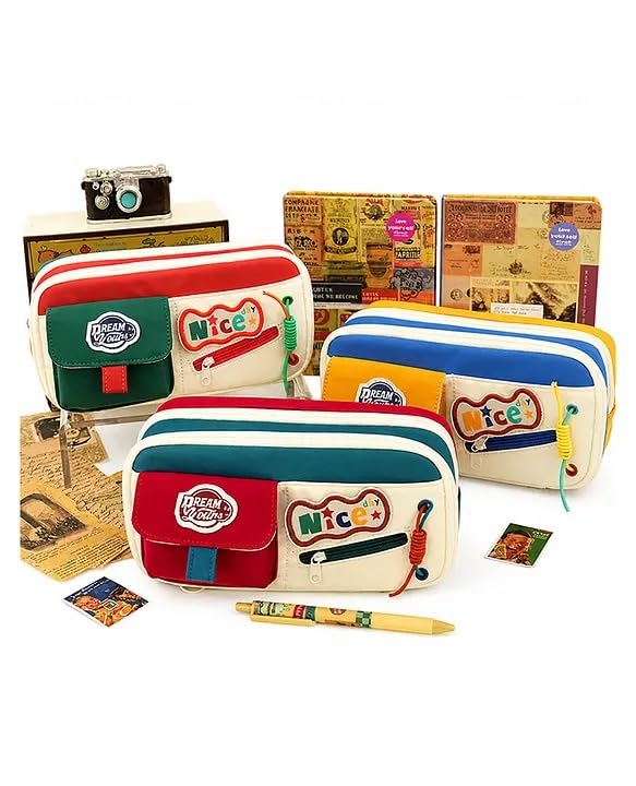 Image of Zqiue Retro 6-Compartment Pencil Pouch for Students | Huge Spacious Multi-Layer Oxford Fabric Stationery Organizer | Zippered Pocket Case for School Best Gift Pouch