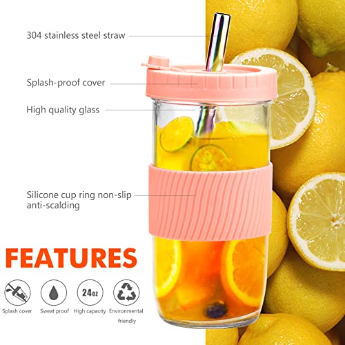 Bubble Tea Tazza, Tazza con cannucce, Set di 2 Mason Jars 730ml, Tazza Bubble Riutilizzabile, per frullati, Riutilizzabile, per Bevande, per caffè, frappè, succhi, frullati, Birra - immagine 3