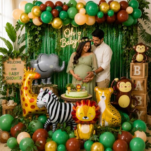 Image of Rozi Decoration Jungle Theme Birthday Decoration Set with Animal Balloons Set of 58 Pcs