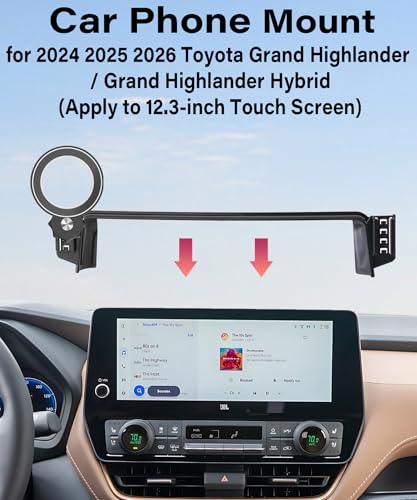 Image of Car Phone Holder for 2024-2026 Toyota Grand Highlander /Hybrid Accessories | 12.3-inch Screen Clip-On MagSafe Strong Magnetic Cell Phone Mount, 360 Rotatable Hands-Free Holder,Not Block Air Vents