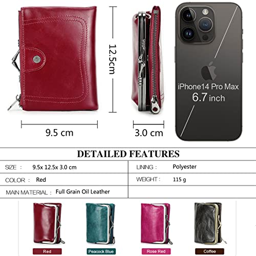 CONTACTS Womens Kiss Lock Wallet Leather Small Zipper Coin Purse Red Bifold Rfid Clasp Wallet Card Holder with Photo Window3