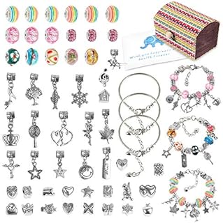 Mocoosy Jewellery Making Kit for Girls, Bracelet Making Kits for Girls, DIY Arts and Crafts for Kids Set with Charms Colorful Beads Silver Plated Chains for Jewellery Making, Gifts for Girls Age 5-12