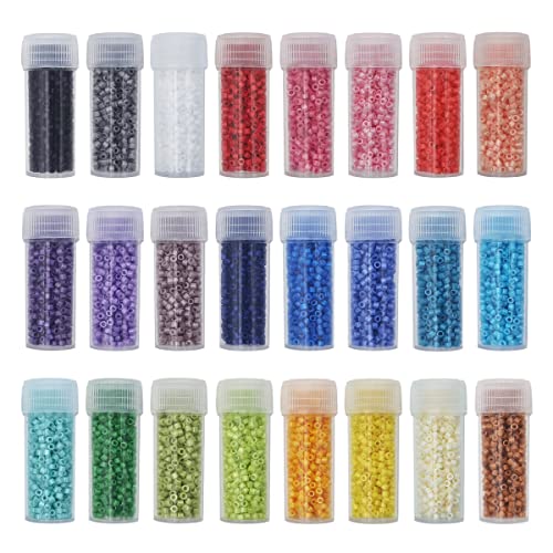 INSPIRELLE Uniform 120 Gram 12/0 (2mm) Cylinder Glass Seed Beads for Craft Jewelry Making 24 Opaque Painted Colors