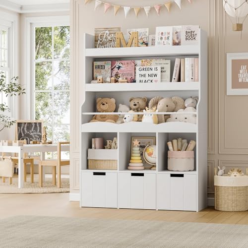 HITHOS 55.3" H Kids Bookshelf with Toy Storage Organizer, Tall Bo...