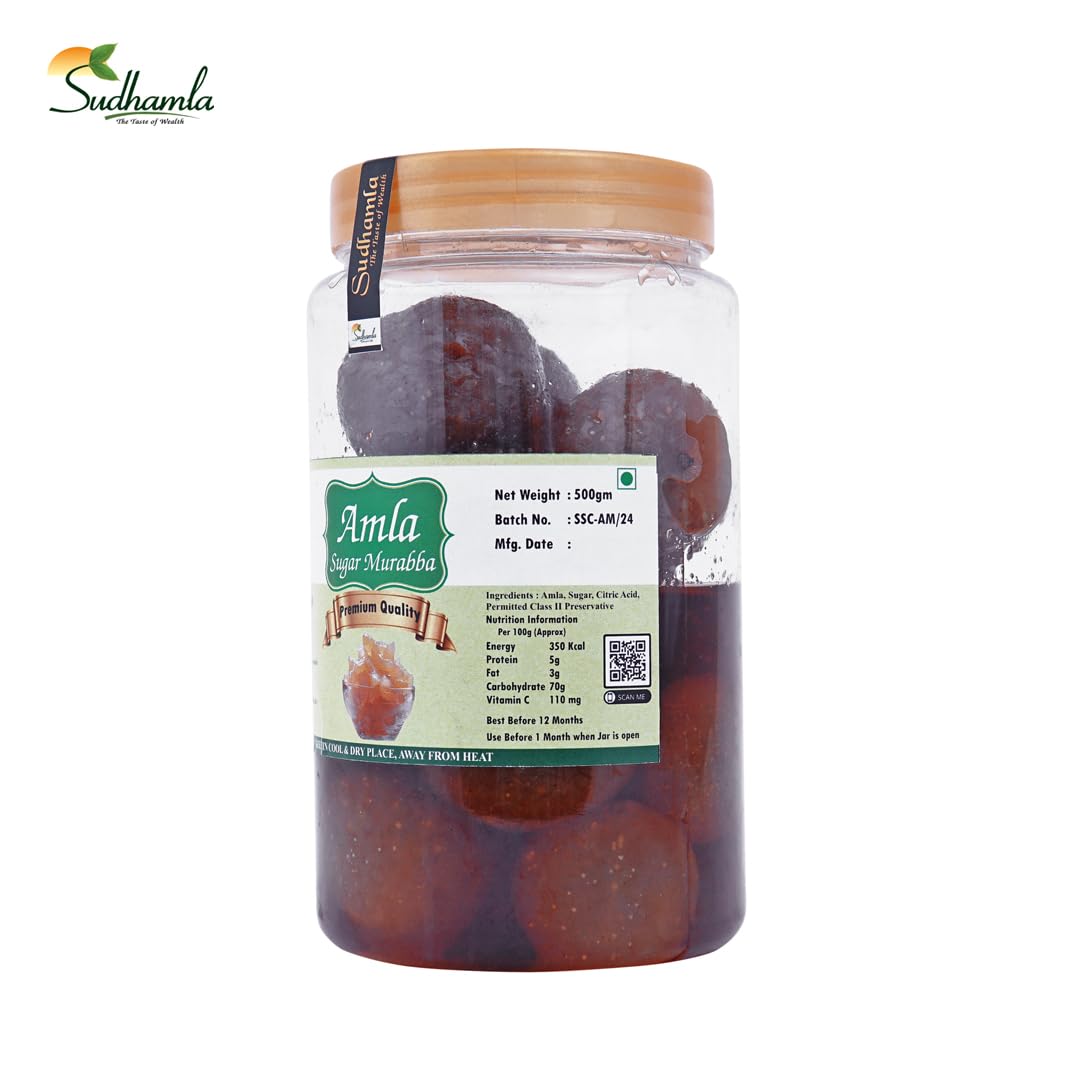 Sudhamla Amla Murabba - 100 gm | Homemade & 100% Natural | Immunity Booster Pickled Gooseberry | Without Sugar Syrup | Fresh, Healthy, and Natural Ingredients | Pet Jar Packaging 1