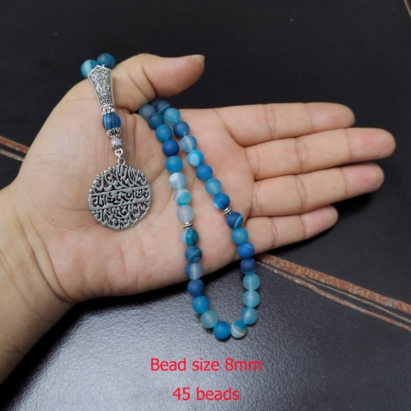 Tasbih Natural Blue Agate Stone gem misbaha Muslim Accessories 33 45 66 99 Rosary Bead Islamic Gift (8mm x 45beads)