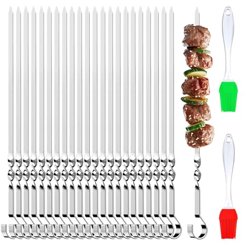 Ahuananhu 24 Piezas Brochetas para Barbacoa de Acero Inoxidable, Ppinchos para Barbacoa Reutilizables, Ideales para Carne y Verduras