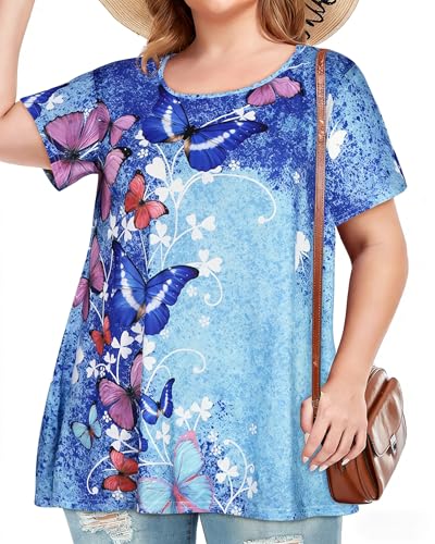 Image of JOELLYUS Plus Size Tops for Women Tunic Floral Casual Short Sleeves T Shirts Flowy Blouses 2026