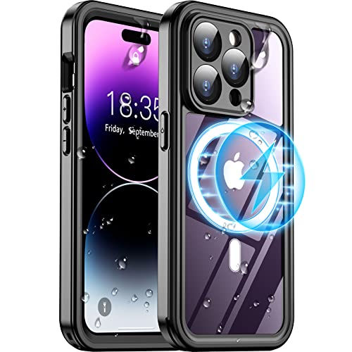 Temdan [Real 360] Magnetic for iPhone 14 Pro Max Case Waterproof,[Compatible with MagSafe] Built-in Glass Camera Lens & Screen Protection [Military Dropproof][IP68 Underwater] Shockproof Phone Case