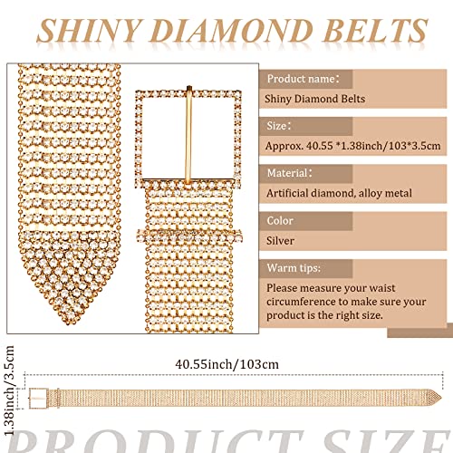 Women Rhinestone Belt Glitter Wide Waist Belt With Buckle Shiny Artificial Diamond Belt For Jeans Dresses (Gold) #TOP3