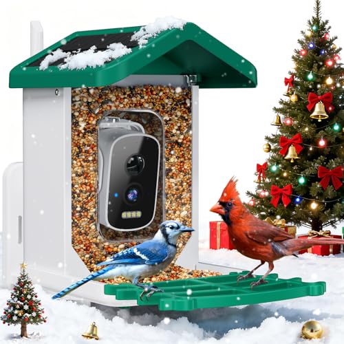Smart Bird Feeder with Camera, AI Bird Species Identification Solar Powered Panel, 2.5k HD Video Bird House with Camera for Outside Garden, Ideal Gifts for Lover,Green