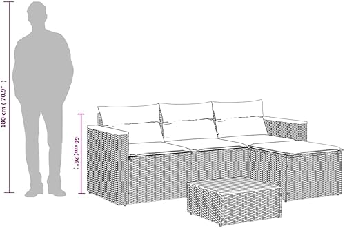 Miniatura 9 de Modern 3-Piece Garden Sofa Set in Black and Cream White, Outdoor Modular Seating with Woven Poly Rattan and Acacia Wood, UV-Resistant Weatherproof