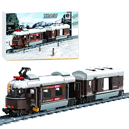 VPPI Technik Zug Eisenbahn Bausatz, City Personenzug Bausteine Modell mit Schienen, 923 Teile City Güterzug…