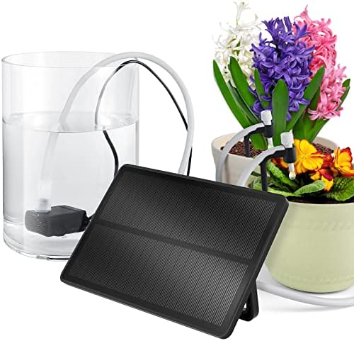 Micro Automatic Drip Irrigation Kit,Solar Power Rechargeable Plant Self Watering System with Timer,Easy DIY Vacation Plant Waterer for Indoor&Outdoor Potted Plant (15~270 Day Duration,Solar Power,Easy to Use,Black)