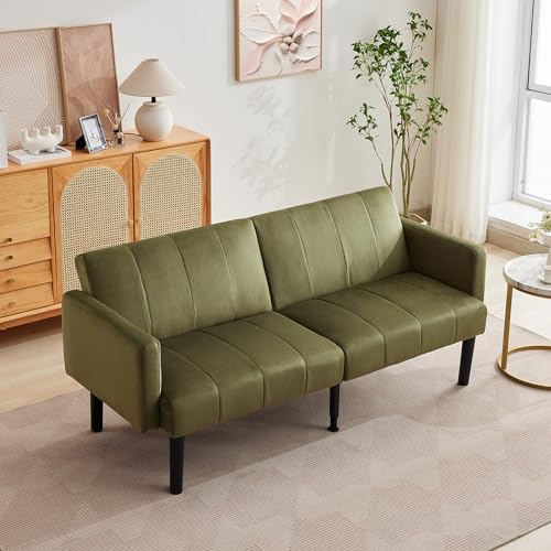 Garvee Click-Clack - Sofá futón reclinable de 3 plazas, sofá cama convertible de tela moderna, perfecto para sala de estar, dormitorio y apartamento, color verde