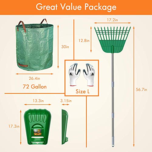 Gardzen Large Leaf Scoop & 12 Tines Gardening Leaf Rake Set, Comes with 72 Gallon Garden Bag - Image 3