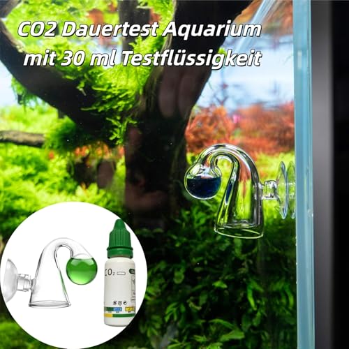 CO2 Dauertest Aquarium mit 15 ml Testflüssigkeit,Kolorimetrischer CO2 Indikator für Aquarien,CO2 Tester,Präzises Glas Messgerät mit Saugnapf für Bepflanztes Aquarium