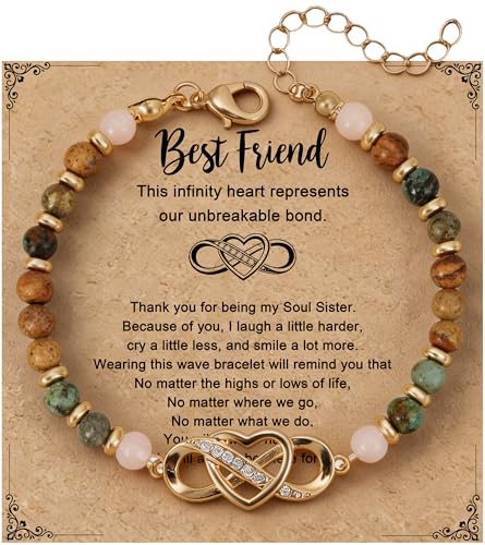 HugMemories Infinity Love Best Friend Bracelet for Women Natural Stone Beaded Bestie Bracelets Birthday Christmas Graduation Friendship Gifts for Best Friend Gold