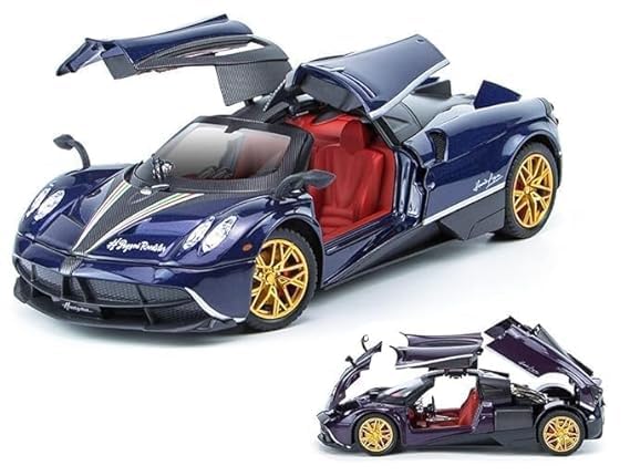 Image of Model Car Exclusive Alloy Metal Pull Back Die-cast Car Metal Pullback Toy car with Openable Doors & Light Music Best Gifts Toys Kids (1:18 Scale Pagani Huayra Super - Blue)