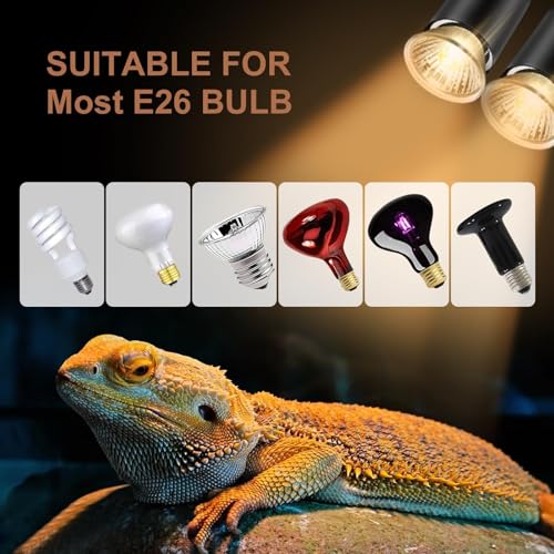 Image of Turtle Heat Lamp for Reptile,UVA Light for Turtle,Bearded Dragon Basking Light Bulbs,Dimmable 360Gooseneck Heating Lamp,with 25W*2 and 50W*2Bulb