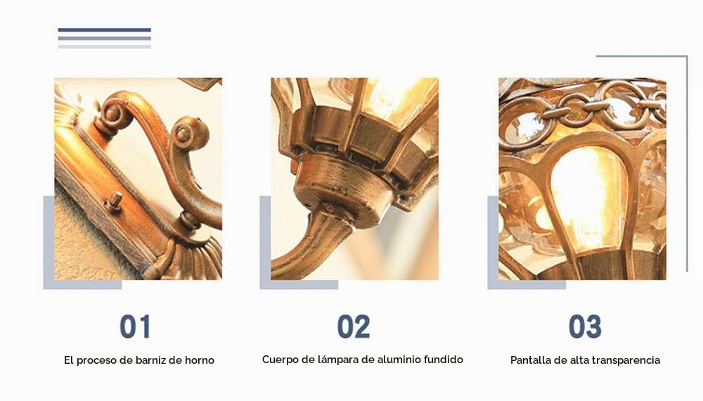 Lámpara de Pared Impermeable IP23 Exterior, Aplique Vintage E27, Esférico de Vidrio, Rústico para Jardín