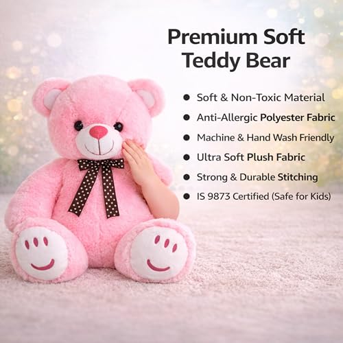 Image of ZEXSAZONE Toy Cute Smiile Soft Teddy Colored Huggable Bear | 32 cm | Plushie Soft Toys for Kids | Plush Soft Toys for Baby Boys and Girls Kids - Teddy | Best Valentine Gift (Pink)