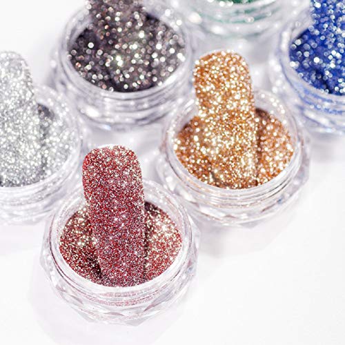 Nagelpulver Set, KARLOR Nagelpuder glitzer, 6 Boxen Diamantpulver Golden Light Mix Größe Nail Art Glitter Puder… – Bild 4